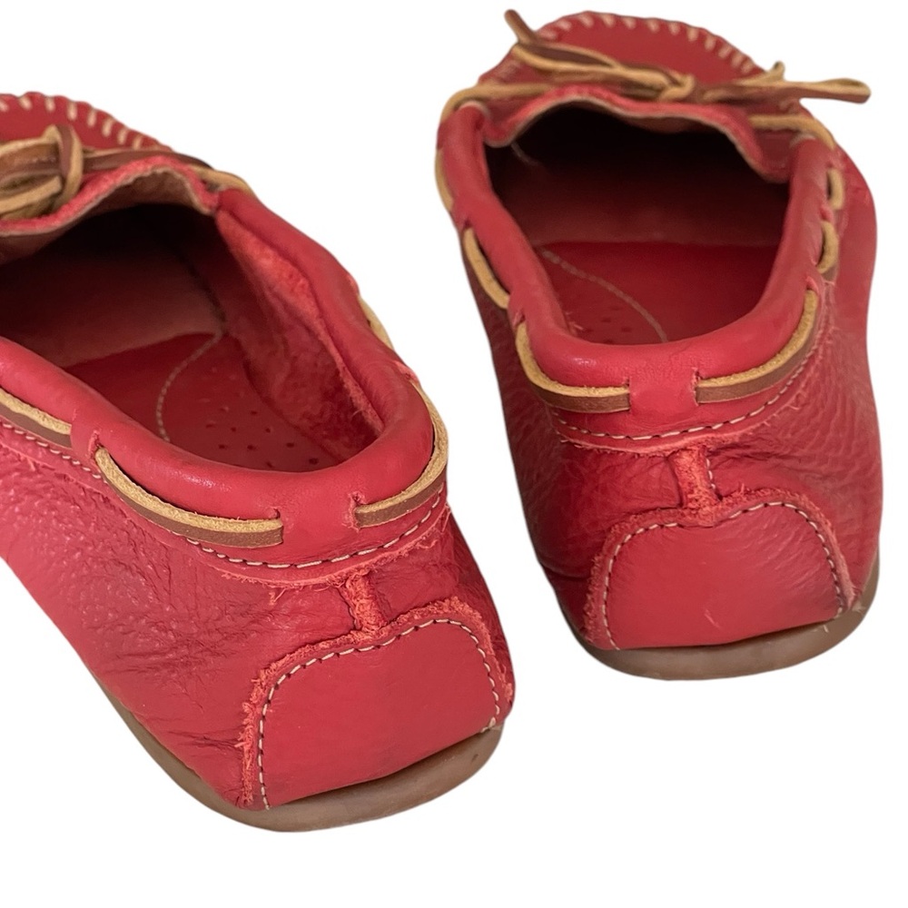Minnetonka Red Soft Leather Moccasins Loafers Women’s Sz 10 Tan Leather Laces - Picture 5 of 10